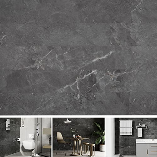 SINGULARWOOD Vinyl Wall Planks,Self-Adhesive Vinyl Panels for Walls,Peel and Stick Easy Installation (12 pcs/18 Sq Ft/Box),Marble-Grey