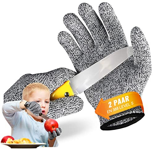 Migliore Wear 2 Paar Schnitzhandschuh Kinder, Level 5 Schutz Kinder Schnittfeste handschuhe, Schnittschutz Handschuhe Kinder Schnitzmesser Arbeitshandschuhe für 3-6 Jährige, 6-9 Jährige, 9-14 Jährige
