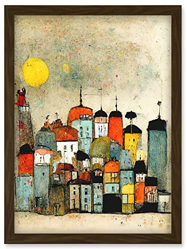 Doppelganger33 LTD Mid Day Sun Town Skyline Artwork Framed Wall Art Print A4