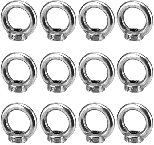 JEUIHAU 12 PCS Ring Lifting Eye Nuts, M10 304 Stainless Steel Ring Shape Eyelet Nuts, Female Threaded Eye Screw Bolts Fastener Hardware Eyebolt for Lifting Accessories