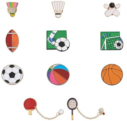 PandaHall 12 stücke Sport Thema Emaille Pin Abzeichen Set 12 Stile Nette Brosche Pin Abzeichen Revers Abzeichen für Kleidung Taschen Jacken Hut Zubehör, Gemischte Farbe #1
