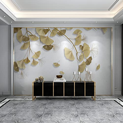 Vlies Fototapete Pflanzen Ginkgo Biloba Blätter 3D Effekt Vlies Tapeten Wandtapete XXL Moderne Wanddeko Wohnzimmer Schlafzimmer Büro Flur 350 cm B x256 cm H