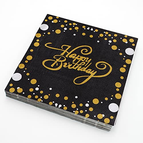 Happy Birthday Servietten Schwarz Gold Geburtstag 40 Stück Geburtstagsservietten 33x33cm Papierservietten Geburtstag Party Deko