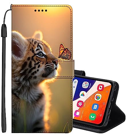SEHEYA für Samsung Galaxy A71 Handyhülle mit Motiv PU Leder Handytasche Klapphülle Magnetverschluss Schutzhülle 3 Kartenhüllen Handy Hülle Cover, Tiger Schmetterling