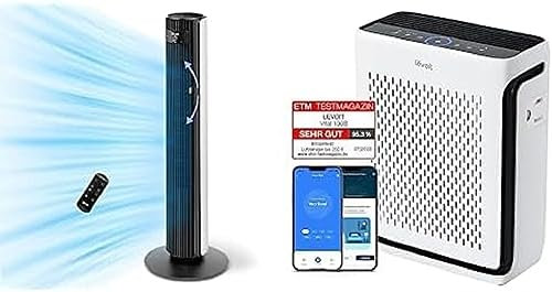 Levoit Turmventilator für Schlafzimmer, 7.5m/s starker 23W energiesparender Ventilator Vital 100S H13 HEPA Luftreiniger Allergiker für 52㎡ Wohnung Raucherzimmer