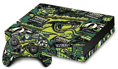 Head Case Designs Offizielle Harry Potter Slytherin Muster Grafiken Vinyl Haut Gaming Aufkleber Abziehbild Abdeckung kompatibel mit Xbox One X Console and Controller Bundle