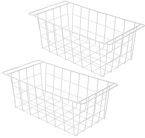 Orgneas Chest Freezer Organizer Bins, 17.5 Freezer Storage Bins, Metal Wire Baskets with Hanging Handles, 2Pcs