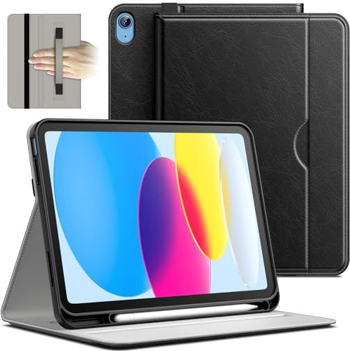 JETech Custodia per iPad (A16) 11a/10a Generazione (2025/2022), PU Pelle Affari Folio Protettiva Cover Tablet con Portapenne & Tasca, Multi-Angolo Visualizzazione (Nero)