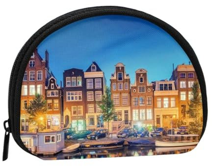 Kleine Geldbörse mit blauen Streifen und Zitrone, Mini-Geldbörse, Münzfach für den täglichen Gebrauch und Geschenke, Amsterdam Night View, Einheitsgröße, Dry Bag