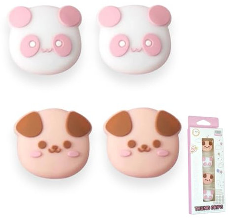 Panda & Puppy Dog Cute Thumb Grips Compatible with the Nintendo Switch Joy-Cons OLED and Switch Lite Silicone Protective Covers - 4 Pack