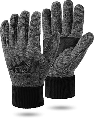 normani Wollhandschuhe Fingerhandschuhe mit Thinsulate™ Thermofutter und Fleece Innenmaterial - Strickhandschuhe für Damen und Herren (XS bis 4XL) Farbe Grau/Silikonschicht Größe S-M