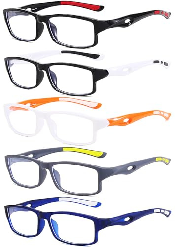 Eyglajdd Sportliches Lesebrille für Damen Herren,Leichte Rechteck Lesebrille Lesehilfe,5er Packe Blaulichtblockierende Brillen +3,00