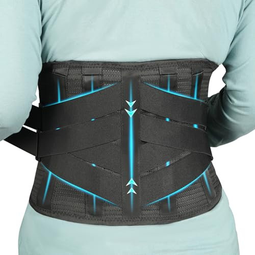 Oramuon Rückenstützgürtel mit 7 Metallstützen, Bequeme Rückenbandage für Herren und Damen, Rückengurt für zur unteren Rücken, LWS, Atmungsaktive Nierengurt für Arbeit und Sports