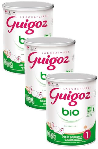 GUIGOZ BIO 1 Dès la naissance - Lait bébé 1er âge en poudre de 0 à 6 mois - Boîte de 800g (Lot de 3)