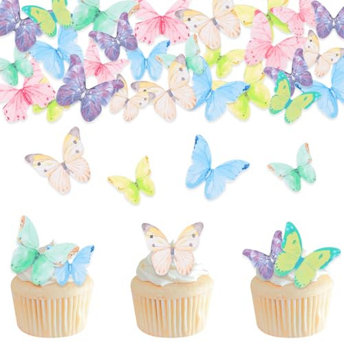 DazzJoy Essbare Schmetterlinge für Torte,40 Stück Schmetterling Essbare Tortendeko,Cupcake Topper Geburtstag,Muffin Deko Essbar,Tortendeko Essbar Hochzeit,Essbare Deko für Torten
