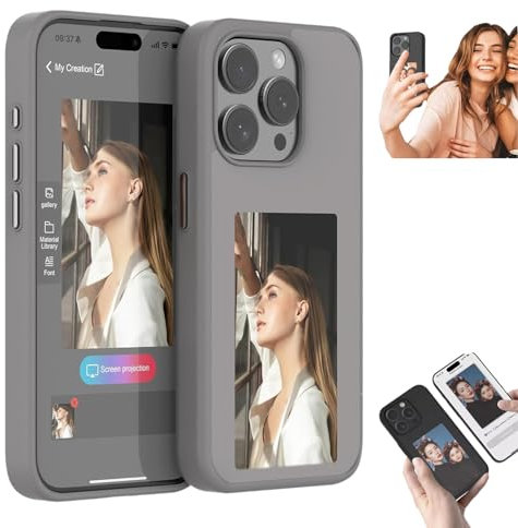 YODAOLI Smart Ink Phone Case, Smart NFC Phone Case, Snap Frame E Ink Phone Case, Smart Ink Screen Phone Case for iPhone13/14/15/Pro/Pro Max (for iPhone 15,Grey)