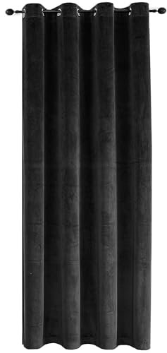 TiborTex Vorhang Ösen Verdunkelung Schwarz 140x145 cm Samt weich Blickdicht Gardine abdunkelnd Thermogardine Wohnzimmer Schlafzimmer