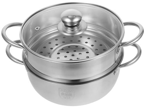 Amosfun Olla Vaporera Para Cocinar: Olla Vaporera De Acero Inoxidable De 2 Niveles Olla Para Sopa Olla Sopera Olla De De Alimentos Para Mariscos Cocinar Verduras