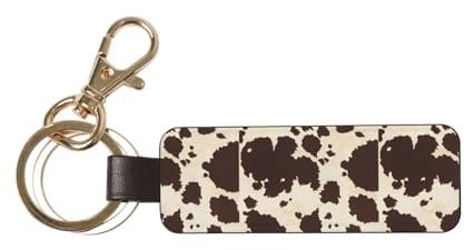 MYGANN Unisex-Schlüsselanhänger mit Kuhfell-Druck, Leder, mit Metallring, kreatives Geschenk, weiß, One size