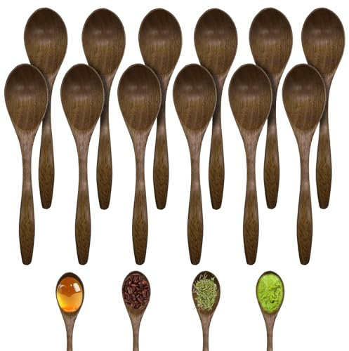 FloraMolly Honey Spoons 12pcs, Natural Wooden Teaspoons Set Coffee Spoon Handmade Small Wooden Spoons for Tea Jam Ice Cream Hot Chocolate