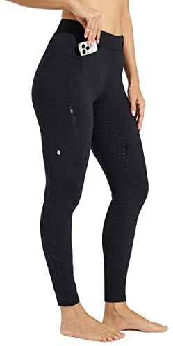 WILLIT Damen Reithose Winter gefüttert Reithose Fleece Reitleggings Silikon Vollbesatz Reitsport Thermo Hose mit Taschen Gürtelschlaufen Schwarz M