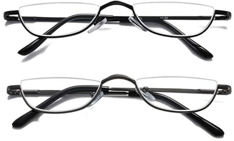 Hubeye 2 Pack Halbmond Lesebrille aus Metall für Damen und Herren Halbrahmen Lesehilfe Ultraleichte Federscharnier Schmal Sehhilfe 1.25