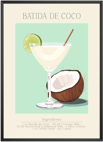 MJ-GRAPHICS® Poster Batida de Coco Bilder Küche Bild A3 Küchenbilder Deko Wohnzimmer Poster Küchen Bilder Küche Deko Bilder Poster Küche Wand Retro Poster Cocktail Küchenposter - ohne Rahmen