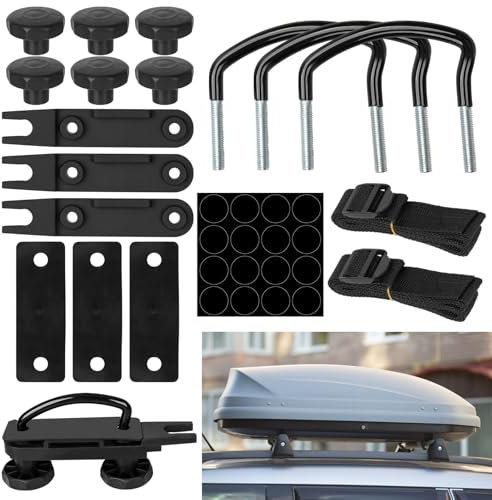SUPRBIRD Supports de Fixation pour Coffre de Toit, 4 Jeux U Boulons pour Coffre de Toit, Fixation Coffre De Toit Universelle, avec 8 Ecrous de Blocage Robustes et 2 Bandages, Largeur Interne De 85 mm