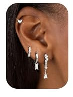 FIOROYAL 3/4 Paar Piercing Ohr Gold,14K Gold Gefüllte Ohrringe Set für Mehrere Ohrlöcher, Blume Mond Cubic Zirkon Creolen Ohrringe für Damen,Helix Piercings Medizinische Ohrstecker Gold Silber SC
