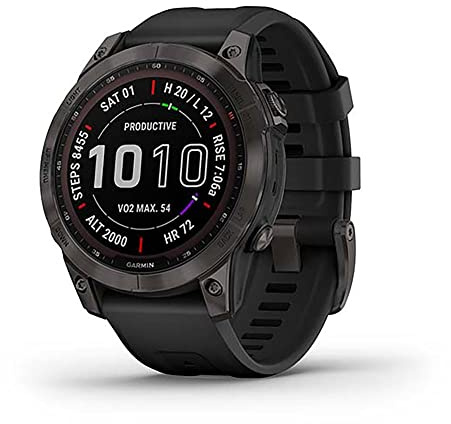 Garmin Fenix 7 Sapphire Solar con cinturino in silicone DLC-Titanium nero/nero (rinnovato)