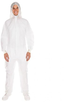 FRANZ MENSCH 50 Stück Hygostar Overalls mit Bündchen | PP, weiß, XL, Karton, Einweg Overall, Hygienebekleidung, Schutzanzug