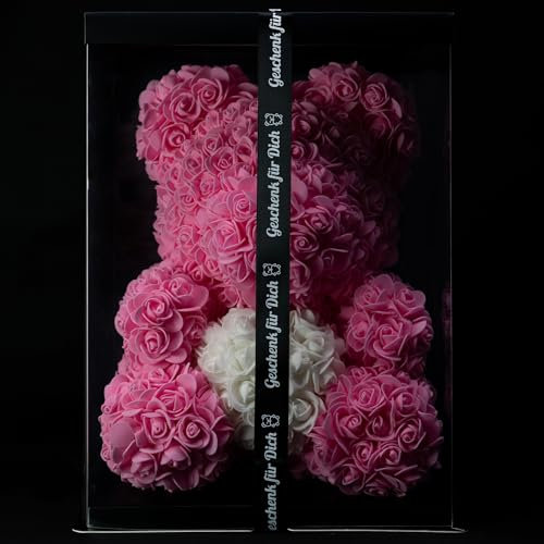 Bärgeschenk Big Classic Rosen Bär 40cm aus Ewigen Rosen in Geschenkbox (Rosa und Weiß)