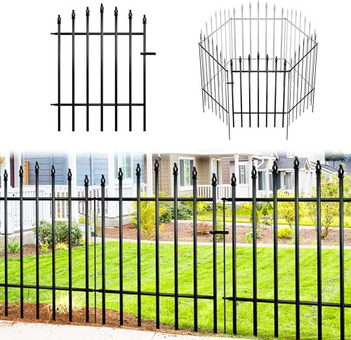 Thealyn Recinzione Da Giardino (91 Cm H X 71 Cm W (4 Pannelli+1 cancello)) Barriera Per Animali In Ferro Antiruggine Per Recinzione Di Confine Del Paesaggio All'Aperto A Prova Di Cane