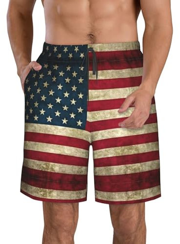ETASUIOL Short de plage pour homme imprimé drapeau américain, maillot de bain élégant pour homme, short de bain avec polyester à séchage rapide, blanc, XXL