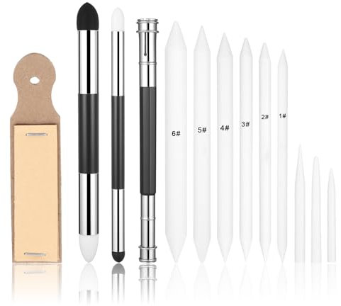 simarro 13Pcs Mixing Pens, Art Mixer, Mixings Sponge Pen and Sandpaper Pencil Sharpener, Mixing Sticks for Drawing, Shading Pencils for Sketching, for Artists Drawings Hobby, Charcoal Sketch Drawing