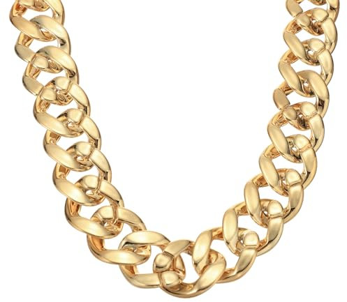 sourcing map Plastic Chain Necklace, 35 Inch Hip Hop Rapper Chunky Chain Fake Thick Gold Chains Jewelry Party Costume Necklace Accessory for Men Women (Rose Gold)