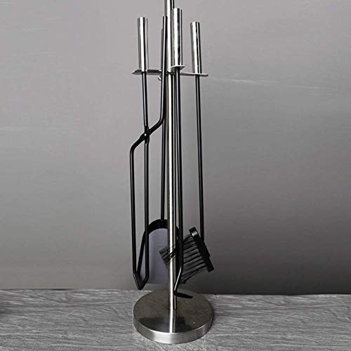 ZHANGXABN 5 Pieces Rustic Forged Iron Fireplace Tools Modern Wood-burning Stoves Firepit Tools Set with Stainless Steel Stand