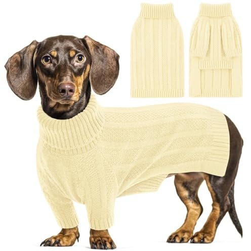 Queenmore Hundepullover Klein, Rollkragen mit Beinen, Strickpullover Unisex für Rüden & Hündinnen (Elfenbein, S)