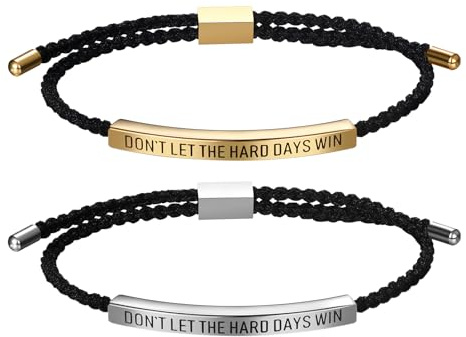 JewelryWe Motivierendes Schlaucharmband Armband für Damen, Don't LET THE Hard Days Win Schwarz Verstellbar Geflochten Nylon Armreif Manschette mit Edelstahl Schieber inspirierendes Geschenk