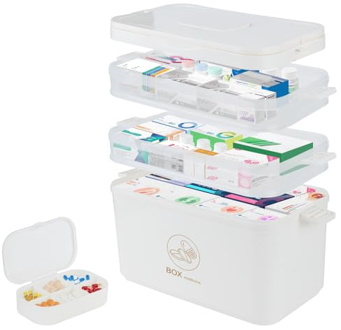 TYSM-CC Scatola Organizzatrice per Medicine a 3 Piani Portatile | con Maniglia Resistente, Grande Capacità per Gioielli, Farmaci e Cosmetici – Design Pratico per Casa e Viaggi