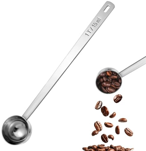 15ml Kaffeelöffel Portionierer Edelstahl Messlöffel mit langem Griff | 21cm Langer Esslöffel aus Metall für gemahlenen Kaffee, Bohnen, Pulver, Espresso