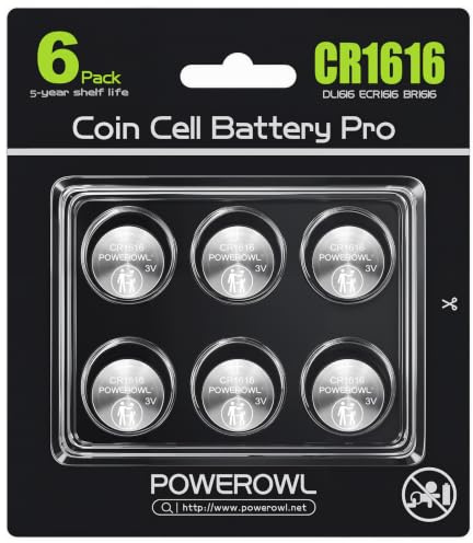 POWEROWL 6 Pcs CR1616 3V Lithium Button Cell Battery | for Wall Clocks, Hygrometers, Electronic Scales, Smart Meters, Small Electronic Devices