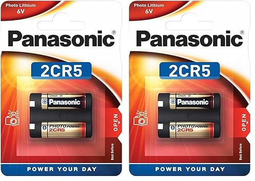 Batteria cilindrica al litio Panasonic 2CR5, di lunga durata, ideale per rilevatori di fumo, apparecchiature fotografiche e video, 6 V, confezione da 2