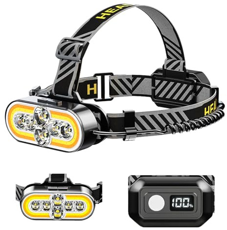 Jzcokeng Stirnlampe LED Wiederaufladbar, 6 LED 2 COB Kopflampe mit Rotlicht, 90° Drehbare Lampe, Superhelle Wasserdichte Stirnleuchte für Camping, Angeln, Joggen, Arbeiten, Wandern