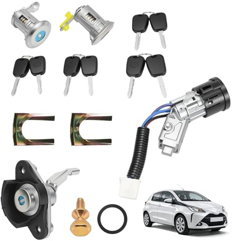 Taesayl Kit de serrure de contact et de serrure de porte avec clés N0501412 9170.Y8 compatible avec Citroën C1, Peugeot 107 et Toyota Aygo, ensemble barillet de contact + serrure de porte avec clés