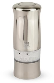 PEUGEOT - Elektrische Salzmühle Zeli 14 cm - Zirlion-Mahlwerk - Edelstahl | Mit Beleuchtung - Steinsalz inklusive - 6 Batterien + Ersatzleuchtmittel inklusive
