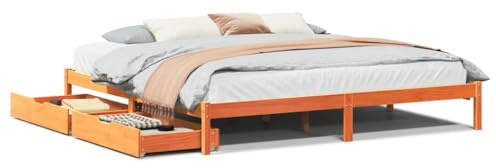 HETFTJN Massivholzbett 200x200 Kiefernholz Wachsbraun mit Bettkasten und Lattenrost Robustes Bettgestell für Jugendzimmer Gästezimmer Schlafzimmer