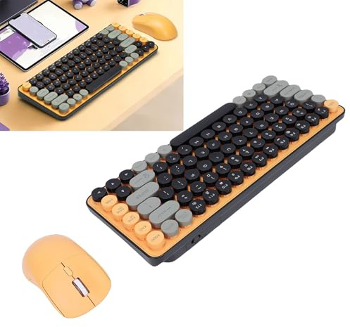 Jectse Kabellose Tastatur- und Maus-Kombination, 85 Tasten, Bluetooth, 2,4 G, Runde Retro-Tastenkappen mit Abnehmbaren DIY-Tastenkappen, 9-Grad-Neigungswinkel für Wins für OS X für PC