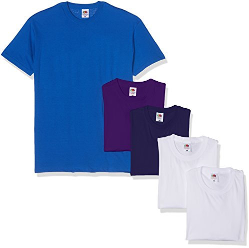 Fruit of the Loom Valueweight Short Sleeve T-Shirt, Bianco/Navy/Viola/Royal, XL (Pacco da 5) Uomo