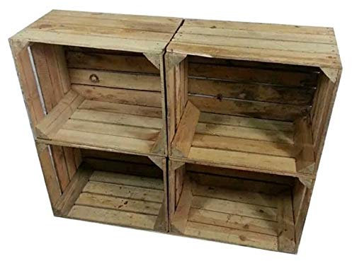 Wooden Apple Crate Box Storage. Vintage Display Fruit Crates Rustic Boxes Hamper (Clean, 3)